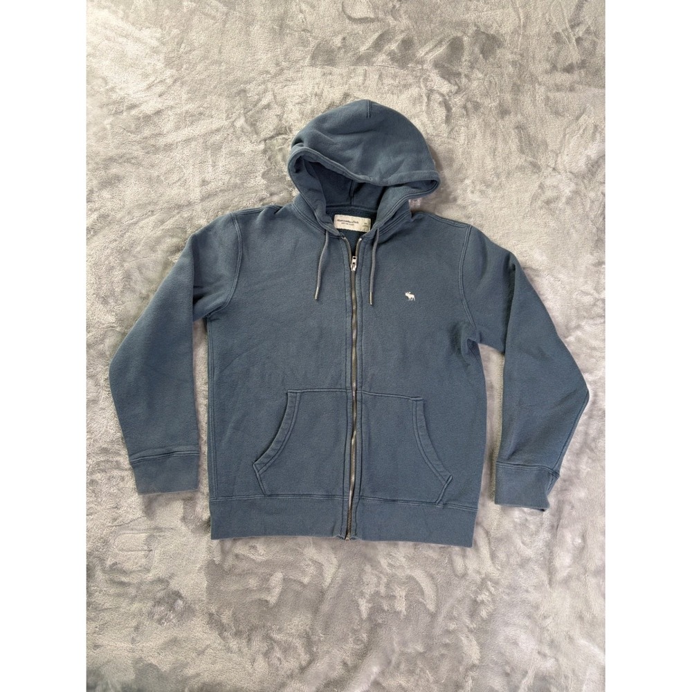Abercrombie & Fitch Hoodie Soft A&F Fleece Mens XS Blue Full Zip Embroidered